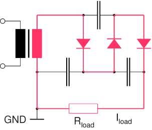 DC Current Path in Voltage Tripler